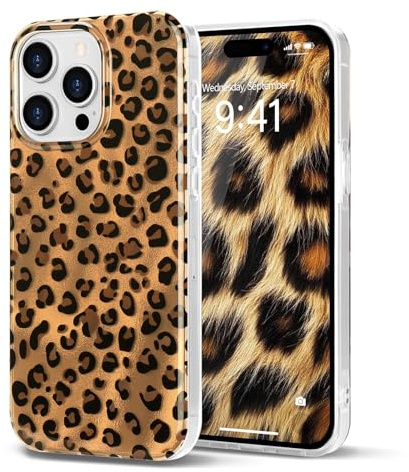Teageo Stylish Slim Case for iPhone 14 Pro, Gold leopard print | Camera Protection, Fashion Phone Case, Shockproof Ultra Thin Cover, for Women Girls