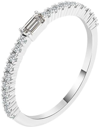 Wycian Eheringe Lesbisch Eheringe Weissgold 14 Karat 14 Karat Weißgold Moissanit Dünn mit Rechteckigem Moissanit Größe 45 (14.3) Elegant für Lesben Neujahr Personalisiert