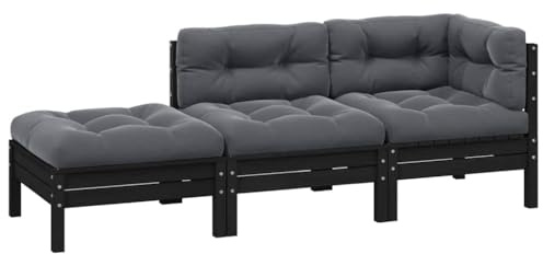 QJBSAVVA 3-TLG Garten Lounge Sofa Schwarz aus massiver Kiefer 63,5 cm Outdoor Couch mit Anthrazit Kissen Modular für Balkon Terrasse Wohnzimmer und Jugendzimmer