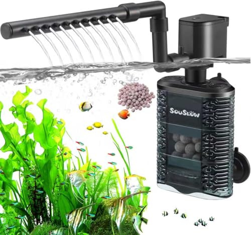 SOUSLOW Fish Aquarium Small Sponge Filte, Fish Tank Quiet for Saltwater and Freshwater with Biochemical Filtration Balls and Biochemical Filtration Sponge for 3~15Gal