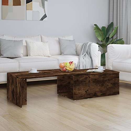 GeenYuu Couchtisch Räuchereiche 150x50x35 cm, drehbare Platte, Holzwerkstoff, brauner Beistelltisch für Wohnzimmer