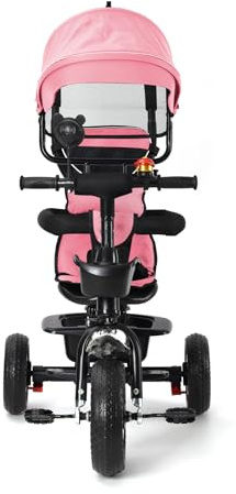 Tricycle Enfant Évolutif avec Siège Réversible Trike Bebe, Velo Poussette Bebe Évolutif,Roues Silencieuses et Pare-Soleil Tricycle à pédale-(b) 4 en 1 (Rose)