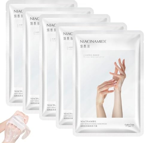 5Packs Hand Mask with Niacinamide, Deep Hydration Hand Mask Gloves for Dry Cracked Hands, Moisturizing Hand Moisturiser Gloves with Shea Butter & Vitamin E, Skin Care Gifts for Women & Men