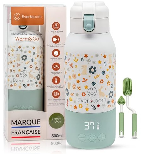 EVERBLOOM Chauffe Biberon Nomade Portable, Sans Fil, 500 ml, Chauffe Rapide