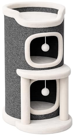 LN COZY CORNER 1/2/3 Tier Modern Cat Tree Tower with Plush Perches, Scratching Posts & Condo – Multi-Level Cat Furniture for Kittens and Small to Medium Cats (2 Tier)