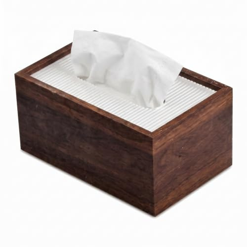 Premium Bambus Kosmetiktücherbox & Taschentuchbox, 19.7 x 12.7 x 9.4 cm Dekorativer Taschentuchspender für Bad, Wohnzimmer & Büro, Nachfüllbare Holz Box für Handelsübliche Tücherboxen, Nussbaum