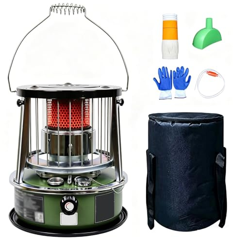 Tragbare Kerosinheizung, 5,2 l großer Tank, Ganzstahl-Brennerhaube, einstellbare Höhe/Hitze, 15 Stunden Laufzeit for Camping, Eisfischen, Notfall im Freien(Green)