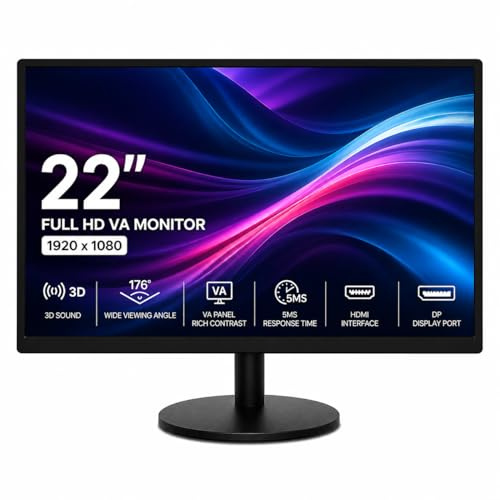Thrink Full HD VA Monitor 1920 x 1080, Slim Desktop Computer Screen with HDMI DP, 5ms Response Time, Wide Viewing Angle, Ideal for Work & Home Setup