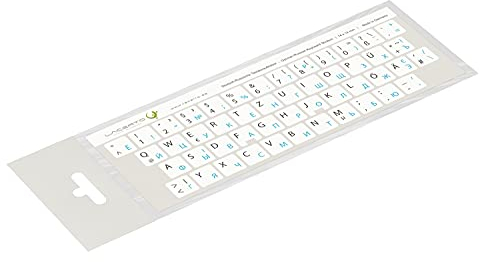 Lacerto® | 14x14mm Russisch-Deutsche Aufkleber für PC/Laptop & Notebook Tastaturen mit mattem kratzfestem Laminat | Farbe: Hellblau-Weiß (Nicht transparent)
