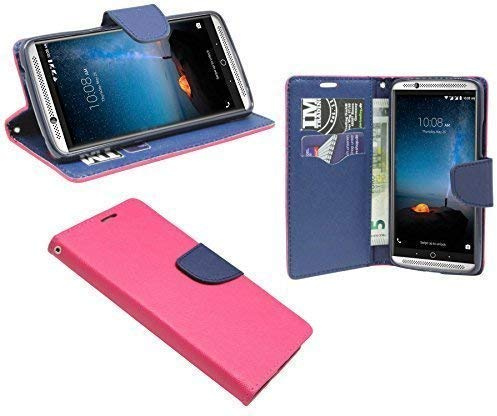ENERGMiX Buchtasche kompatibel mit ZTE Axon 7 Hülle Case Tasche Wallet BookStyle mit Standfunktion in Pink-Blau (2-Farbig)