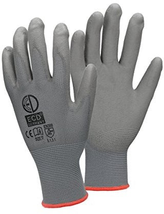 ECD Germany 12 Paar Arbeitshandschuhe mit PU-Beschichtung, Größe 7-S, Grau, atmungsaktiv, rutschfest, robust, Mechanikerhandschuhe Montagehandschuhe Schutzhandschuhe Gartenhandschuhe Handschuhe