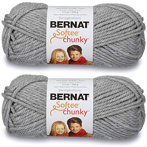 Bernat Softee Chunky Yarn - Grey Heather, Super Chunky Weight, 100% Acrylic, 3.5oz/100g, 108yd/99m