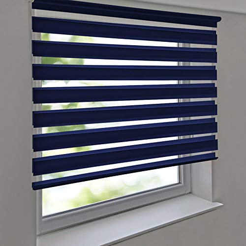 Doppelrollo Premium 110 x 120 cm dunkelblau - Duorollo Vario Seitenzug zum Anschrauben freihängend für Wandmontage und Deckenmontage - inkl. Metallträger