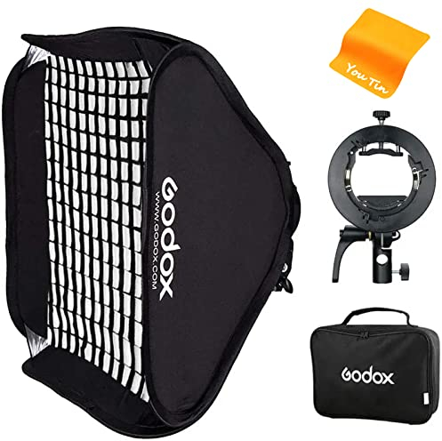 Godox S2 60x60cm Bowens Mount Bracket Softbox mit Faltbarer Honeycomb Grid Softbox 24x24inch für Godox V1 AD400Pro AD200Pro AD200 V860II TT685 TT600 TT350 Flash Speedlite