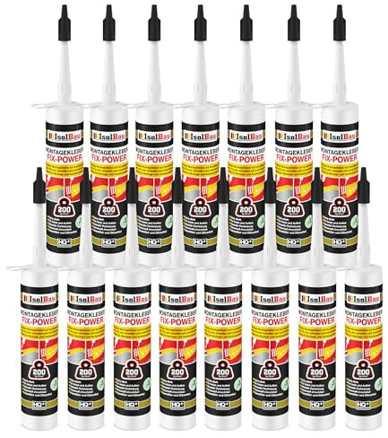 Isolbau Montagekleber Fix-Power - 15 x 480 g Styroporleber, Kraftkleber, Alleskleber, Baukleber für Innen- & Außenbereich - 200 kg / 10 cm - Weiß