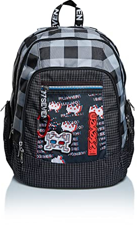 Seven Advanced Space Check Unisex-Rucksack für Kinder, Schwarz, Einheitsgröße