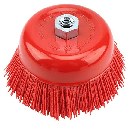 ZQO Nylon-Topfbürste, 120 mm, M14 M16, 1 Stück, Standard Twist gezopft, Winkelschleifer Werkzeug, 5 Zoll, Körnung 80, für Holz und Metall, Polymerschleifmittel, Rost, Korrosion, Farbe Entfernung