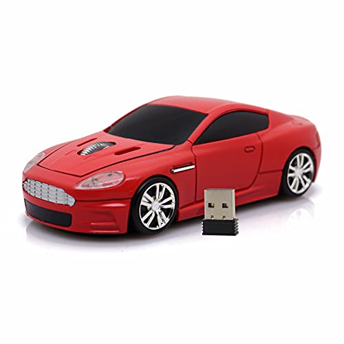DAY DAY HAPPY Rennwagen Funkmaus AM optische Computermäuse mit LED-Licht für PC Laptop (Red)