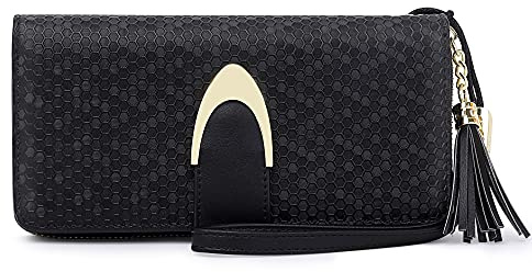 Pomelo Best Damen Portemonnaie mit Wabenprägung – Elegante Geldbörse aus Lederoptik mit 12 Kartenfächern, Münzfach & RFID-Schutz – Reißverschluss Geldbeutel mit abnehmbarem Armband