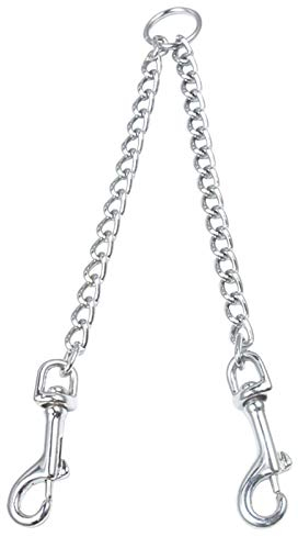 QOTSTEOS Double Dogs Lead 2 Way Iron Chain Leash Coupler Twin Pet Trainer Safety Rope Splitter, No Tangl e Coupler Double Pet Dog Lead Leashes Twin Large Medium Small Dogs Chew Proof(size:L)