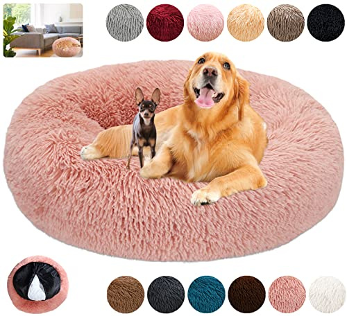 Hundebett Rund Hundesofa Beruhigende Flauschig Donut,Bequemes Wärme Hundekissen Katzenbett Waschbar,12 Farben Verfügbar mit Reißverschluss,Leicht zu Zerlegen