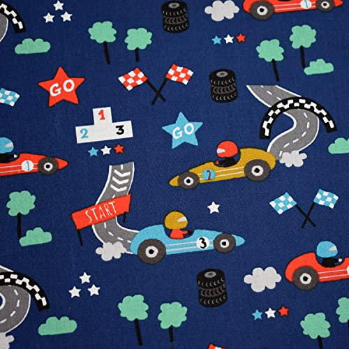 MAGAM-Stoffe Rennfahrer Fangio Baumwollstoff Kinderstoff OEKO-Tex Meterware 50cm (Dunkelblau)