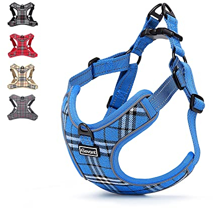 Elevant Adjustable Dog Harness, Step-in Reflective Breathable Durable Harness, Soft Padded Lightweight Vest Harness with Front Clip for Outdoor Walking Running (XS, Blue Plaid)