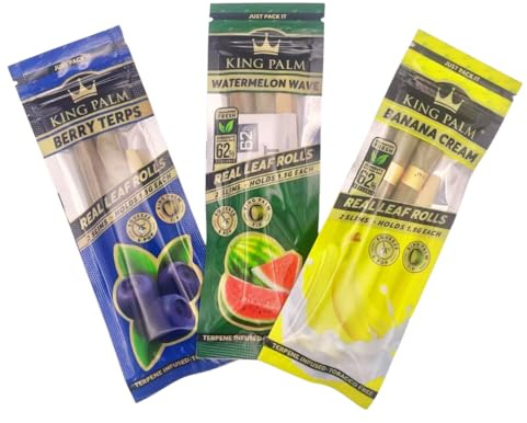 King Palm Flavoured Pre Rolled Cones - 3 Flavour Multipack (Slims) 1.5g - (Banana Cream, Blueberry Terp, Watermelon Wave) - 6 Pack with 3 Bamboo Packing Sticks