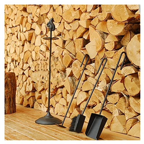 Kaminbesteck Schürhakenständer 4-teiliges Kamin-Werkzeugsatz Schmiedeeiser Kamin Kaminofen Zubehör Werkzeughalterofen Side Kamin Outdoor/Indoor Kamin Werkzeug Schwarz Outdoor Indoor Schornstein, Kam