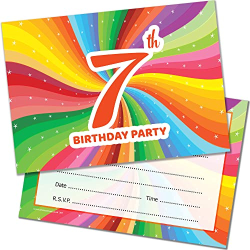 Einladungskarten zum 7. Geburtstag, 20 Stück für Kinder, Unisex, 20 Stück mit Umschlägen