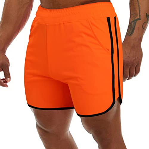 Genfien Shorts pour Hommes Sport Séchage Rapide Course à Pied Léger Sport Shorts avec Poche Leggings de Sport Shorts Pantalon de Fitness,Orange,XL