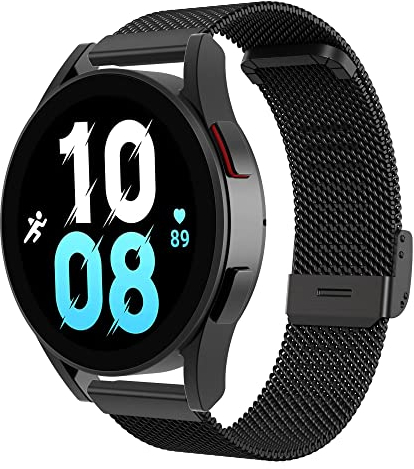 Hiseus 20mm Edelstahl Armband Kompatibel mit Samsung Galaxy Watch 5/5 Pro/Watch 3 41mm/4 40mm 44mm/Watch 4 Classic 42mm 46mm/Active 2 40mm 44mm/Gear S2 Classic,Mesh Gewebt Metall Armbänder (Schwarz)