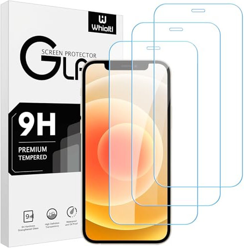 Whioltl 3 Pièces Verre Trempé pour iPhone 12 et iPhone 12 Pro 6,1 Pouces, Ultra Résistant Film Protection écran, sans Bulles d'air, 0.33mm, Dureté 9H Glass, Anti Rayures, HD Transparent