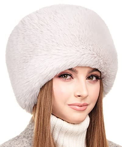 Futrzane Modern Kosakenmütze - Fellmütze Damen - Winter Russische Mütze Pelz (M, Grau Lang Modern)