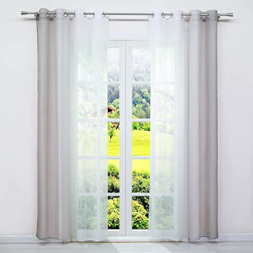 SCHOAL Gardinen mit Ösen Transparente Vorhänge Voile Gardinenschal Fensterschal Modern Farbverlauf 2 Stück BxH 140x225cm Braun