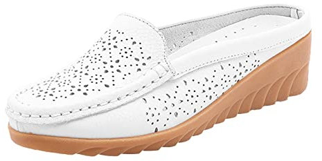Yowablo Damenschuhe Casual Flats Schuhe Lederoberfläche Hohle atmungsaktive fersenlose Freizeitschuhe Weiße Damen Schuhe