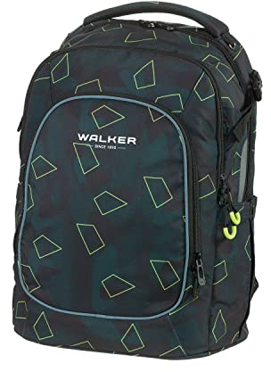 Walker Schulrucksack Campus Evo 2.0 Green Polygon mit 3 Fächern, Zippfach am Rücken, Schultasche inkl. RückenPolsterung, höhenverstellbares Tragesystem, verstellbaren Gurten