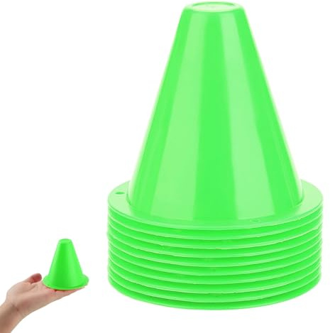 BORDSTRACT 10 Stück Slalom Hütchen, hoch 8,5cm Kunststoff Sporttraining Verkehrskegel Skating Training Fußballbarrieren für Fußball Rollschuh und Skate Praxis(Grün)