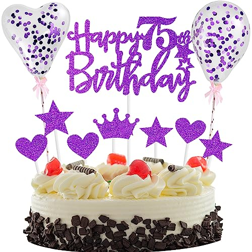 Tortendeko 75 Lila, Tortendeko 75 Geburtstag Frau, 75 Jahre Kuchendeko Geburtstag Frauen, Glitzer 75. Geburtstagstorte Topper, Happy 75th Birthday Tortendeko, Cake Topper für 75 Geburtstag