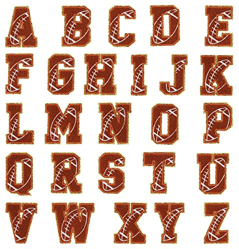 26PCS A-Z Letters Football Varsity Brown Chenille Patches Iron On Applique Personalized Initials Name DIY Sew On Clothes Backpack Badge