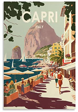 ONOTIO Capri Italien Vintage Reiseposter Berge 20 x 30 cm Wandkunstdruck Leinwand Kunst Poster Modern Familie Schlafzimmer Dekor Poster