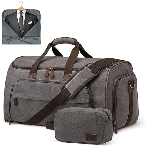 S-ZONE Unisex 2-in-1 Umwandelbarer Kleidersack Canvas Kleidertasche Anzugtasche Carry On Garment Bag mit Kulturbeutel für Reisen Kurzurlaub Geschäftsreisen Aufbewahrung