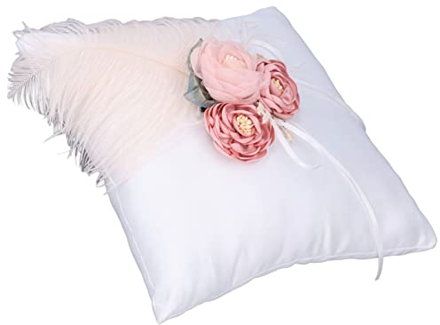 Cuscino per FEDI Bianche Cuscino per FEDI Nuziali Cuscino per Matrimoni in Stoffa con Rosa Rosa Forniture per Matrimoni Romantici per La Decorazione di Cerimonie