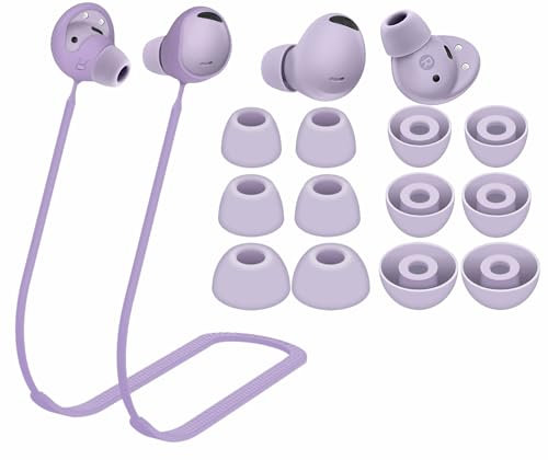 Strap Ear Tips Kit for Galaxy Buds 2 Pro SM-R510, Anti-Lost Soft Silicone Lanyard Neck Rope Cord Leash Replacement Gel Eartips Skin Accessories Compatible with Samsung Galaxy Buds 2 Pro - Violet
