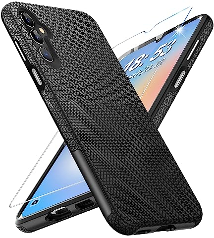 Handyhülle für Samsung Galaxy A34 5G Hülle mit Schutzfolie, Stoßfest Bumper Kratzfestigkeit Rutschfest Schutzhülle Galaxy A34 5G Schwer Silikon Armor für Samsung A34 5G Case Cover Tasche (Schwarz)