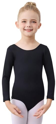 boruizhen - Traje de gimnasia para niña, manga larga, ballet clásico, para niñas de 3-12 años, Negro , 120 (120-130cm, 6-8 ans)