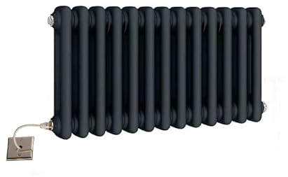 Manissa Electric Anthracite Traditional Column Radiator with PTC Element Old Cast Iron Type School Radiator + 7 Day Timer/Thermostat (2 Column 300mm H x 605mm W)