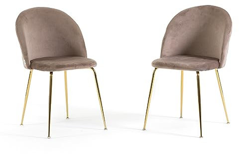 SIEDITI FUORI E DENTRO Chaises Sara rembourrées en velours ou en peluche pour cuisine ou salle à manger avec pieds en métal (Tissu velours taupe - Pieds d'or, 2)