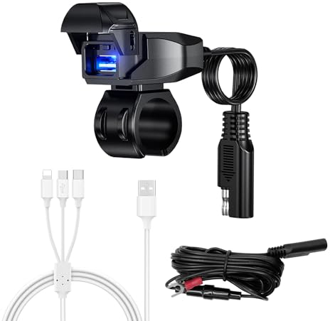 20W Motorrad USB Ladegerät SAE auf USB Motorrad Ladegerät Adapter Wasserdicht mit Multi USB Kabel Schnellladekabel für Smartphone/Tablet/GPS/Kamera