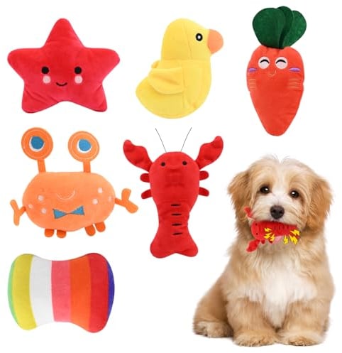 6 Pack Puppy Toys,Dog Squeaky Toys,Small Dogs Interactive Teething Plush Soft Chew Toy,Fruit Vegetable Animals Interacting Pet Teddy Toy, Dog Companion Puppy Accessories for Puppies Small Medium Dogs